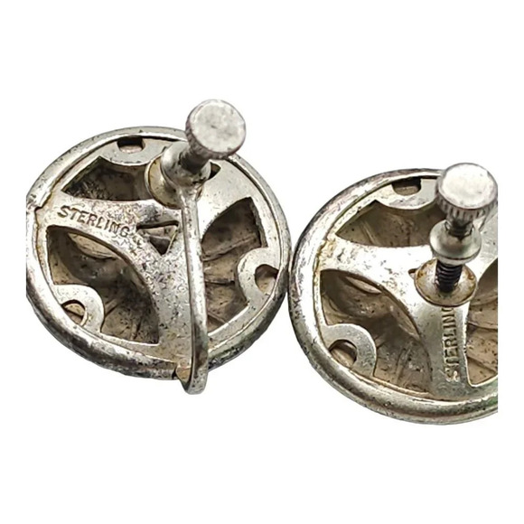 Sterling Silver Floral Design Engraved Boho Earrings Spring Ring Closure Vintage - Picture 4 of 6